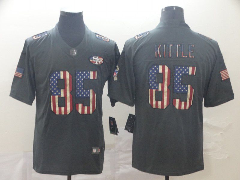 Men San Francisco 49ers #85 Kittle Carbon Black Retro USA flag Nike NFL Jerseys